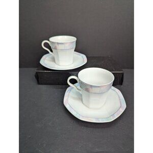 Vintage Savoir Vivre Celina Y0010 Octagonal 6 Oz Teacup with Saucer Set of 2